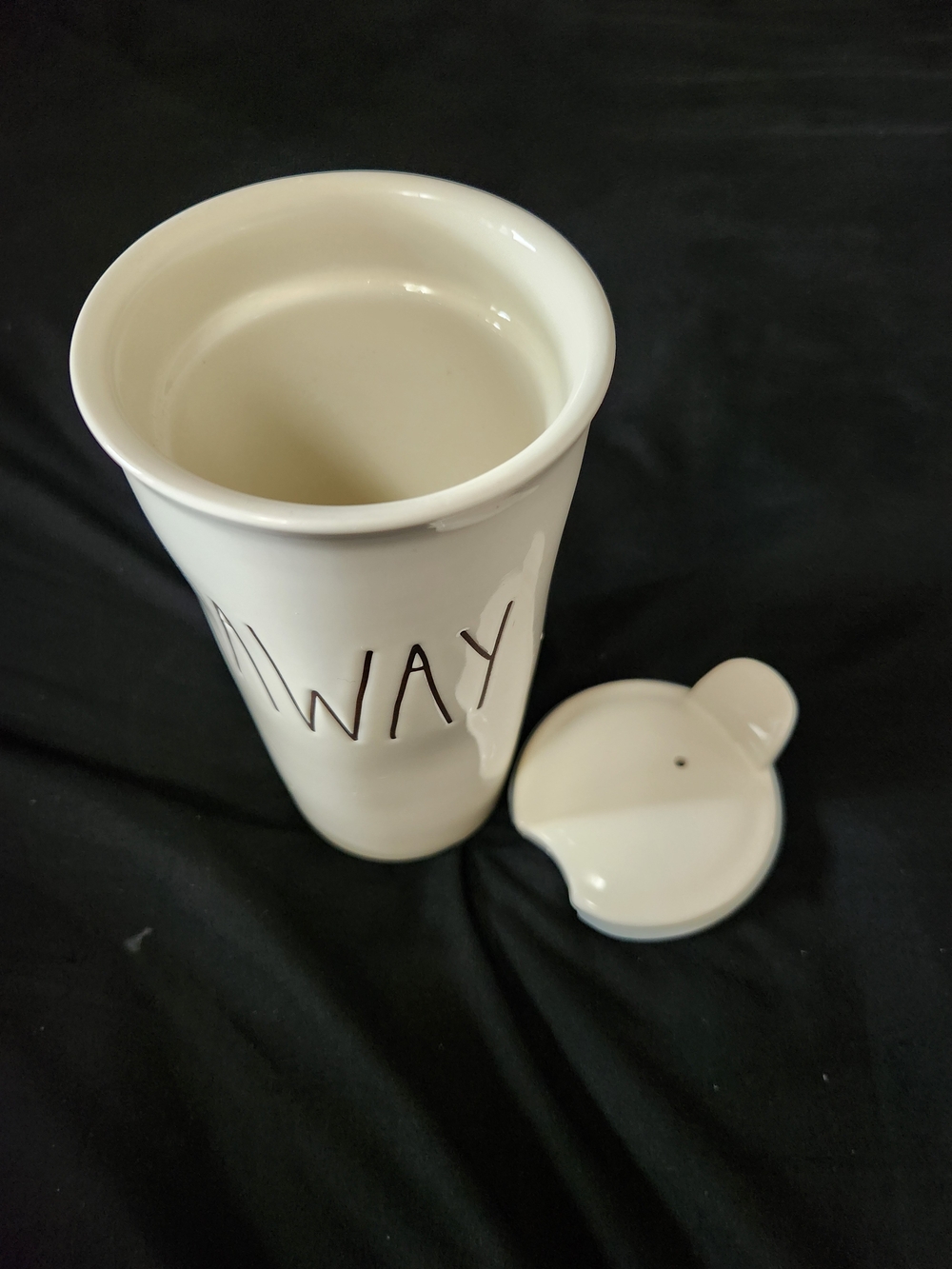 Rae Dunn White Ceramic Travel Mug with 'AWAY' Lettering - Picture 5 of 7